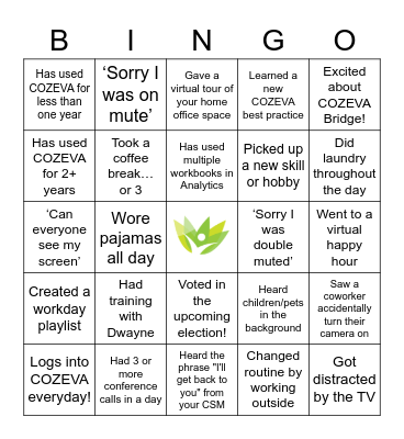 2020 COZEVA Fall User Group Meeting Bingo Card