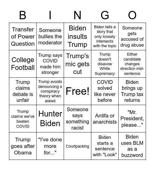 Cornpop vs. The Donald: Round 2 Bingo Card