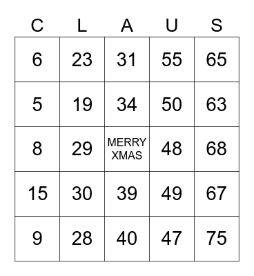 Number Bingo 1-75 Bingo Card