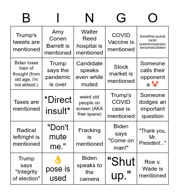 Final Debate Bingo 2020 Bingo Card