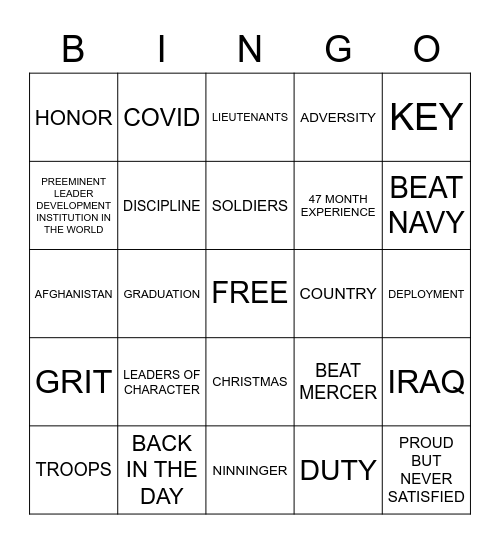 NINNINGER BINGO Card