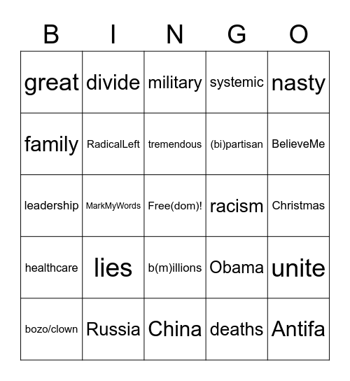 The FINAL Debate Bingo Card