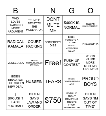 DEBATE TIME Bingo Card