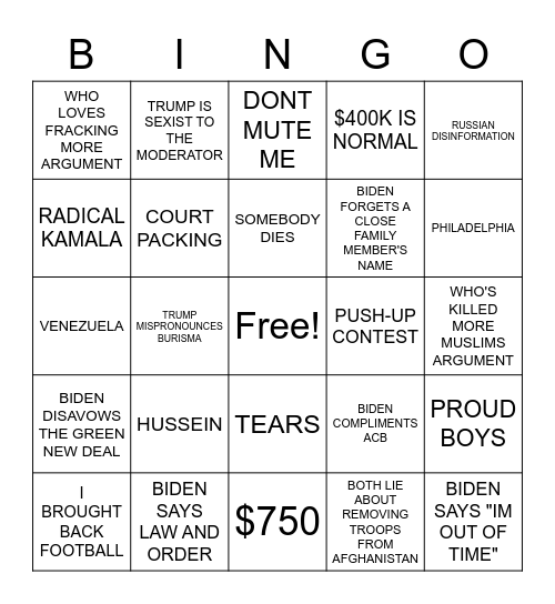 DEBATE TIME Bingo Card