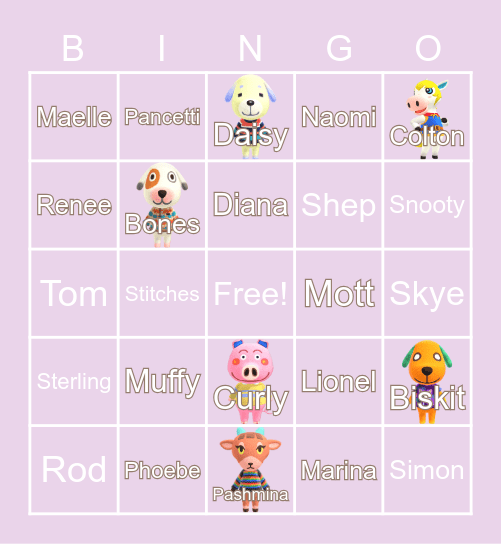 Animal Crossing Villager Hunting Bingo Card