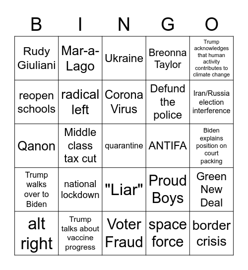 Presidential Debate! Bingo Card