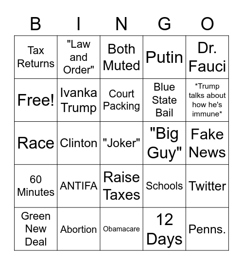 Debate Bingo Card