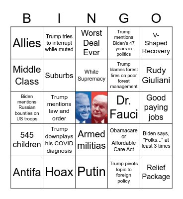 PRESIDENTIAL DEBATE BINGO! Bingo Card