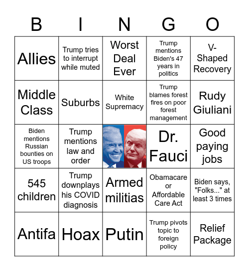 PRESIDENTIAL DEBATE BINGO! Bingo Card