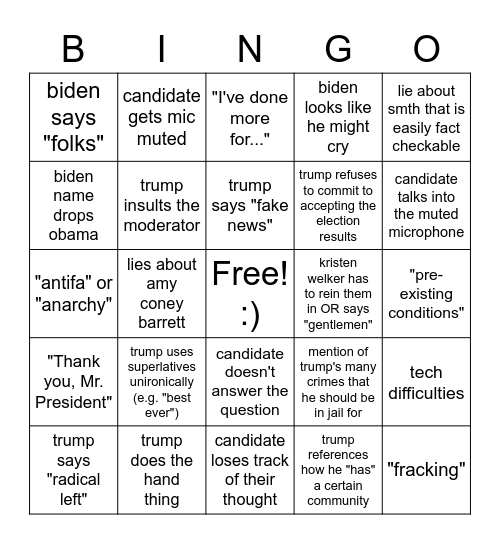 final presidential debate... yoiks Bingo Card