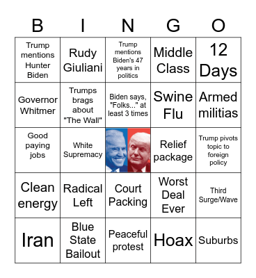 PRESIDENTIAL DEBATE BINGO! Bingo Card