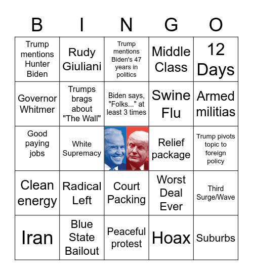 PRESIDENTIAL DEBATE BINGO! Bingo Card