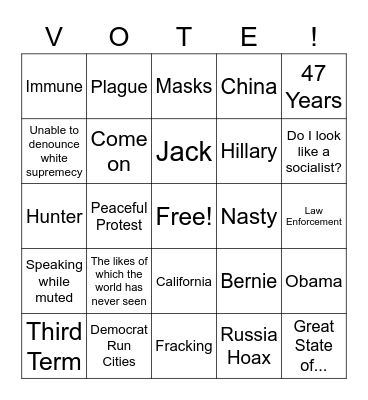 Final Debate Ever Bingo Card