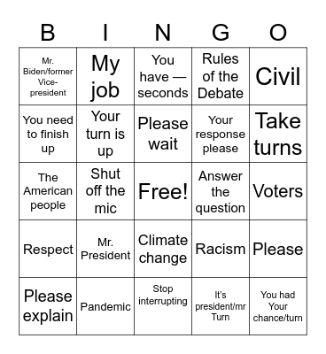 Moderator card Bingo Card