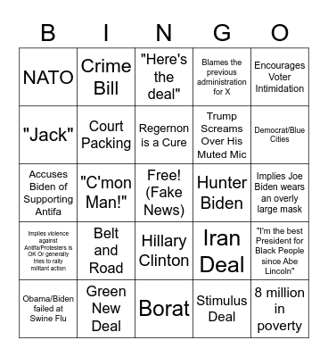 10-22-20 Debate Bingo Card