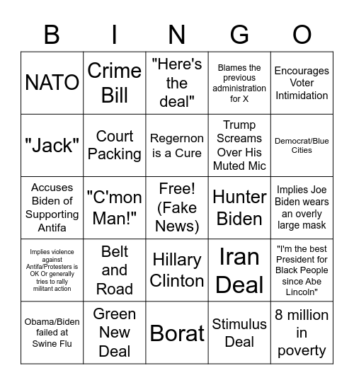 10-22-20 Debate Bingo Card