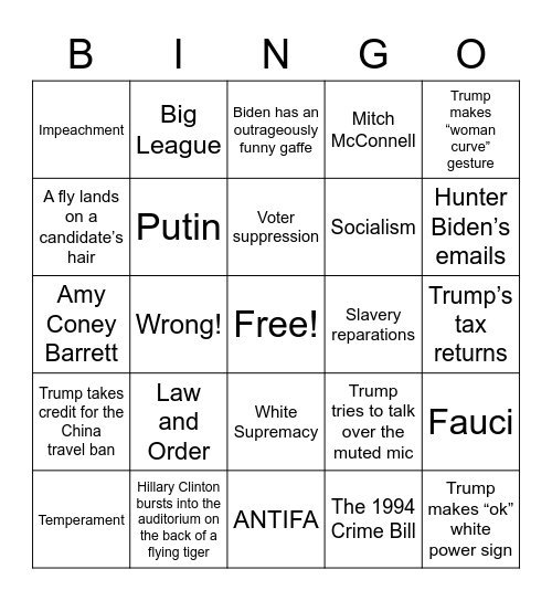 Debate Night! Bingo Card