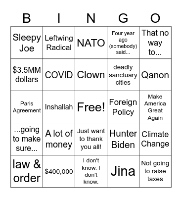 3rd Presidential Debate Bingo Card