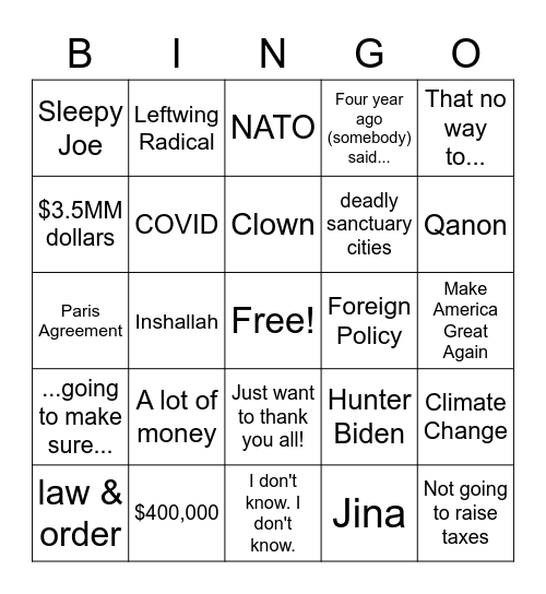 3rd Presidential Debate Bingo Card