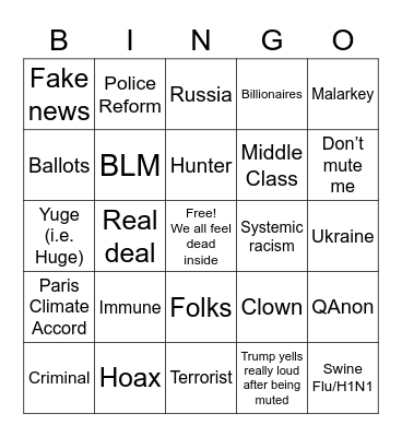 Final Debate Bingo Card