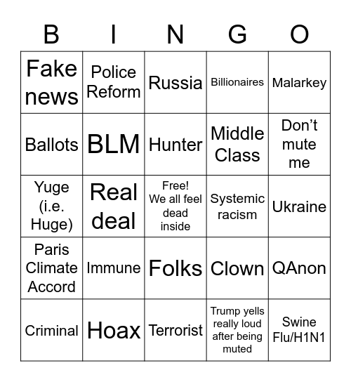 Final Debate Bingo Card