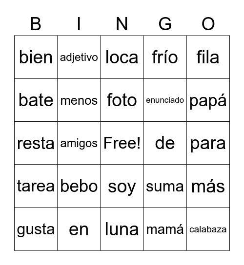 b, l,  f Bingo Card