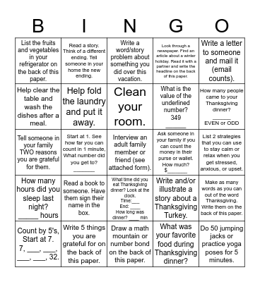 Thanksgiving BINGO.  If you make a BINGO, color in that section. Bingo Card