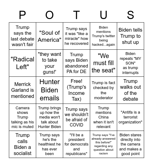 Debate (???? just lots of yelling) 2.0 Bingo Card