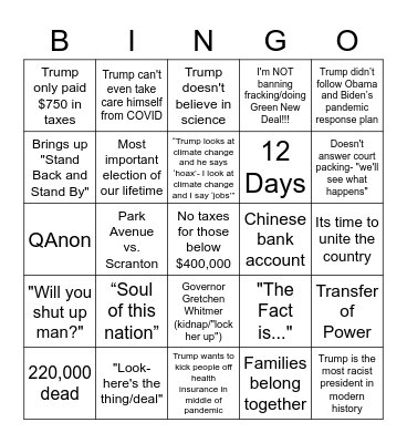 Biden Debate Bingo Card