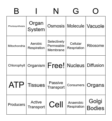 Life Science Bingo Card