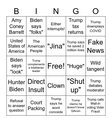 CWA Presidential Debate Bingo Card
