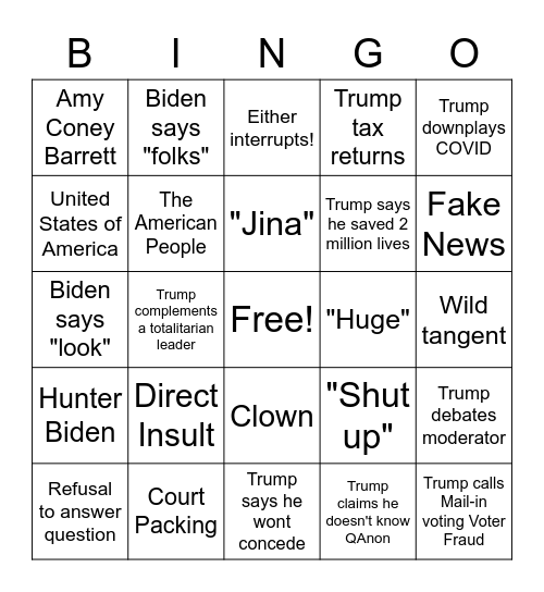 CWA Presidential Debate Bingo Card