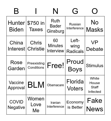 2nd Presidential Debate Bingo Card