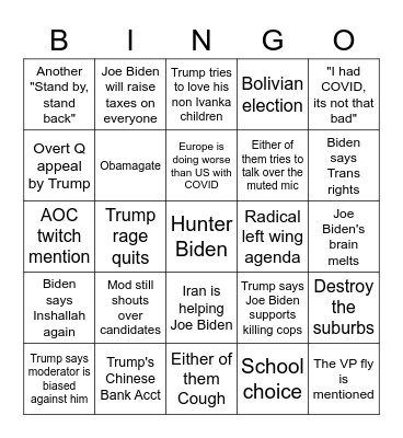Final Debate Bingo Card