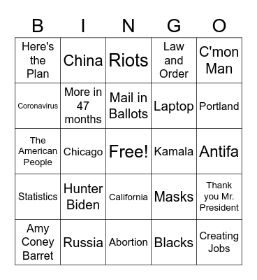 Not My President Season 2 Bingo Card