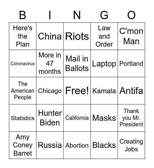 Not My President Season 2 Bingo Card