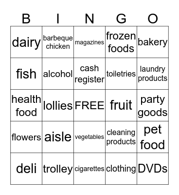 Supermarket Bingo Card