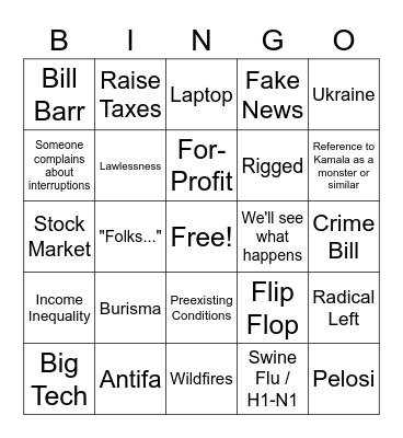 October 2020 Presidential debate Bingo Card