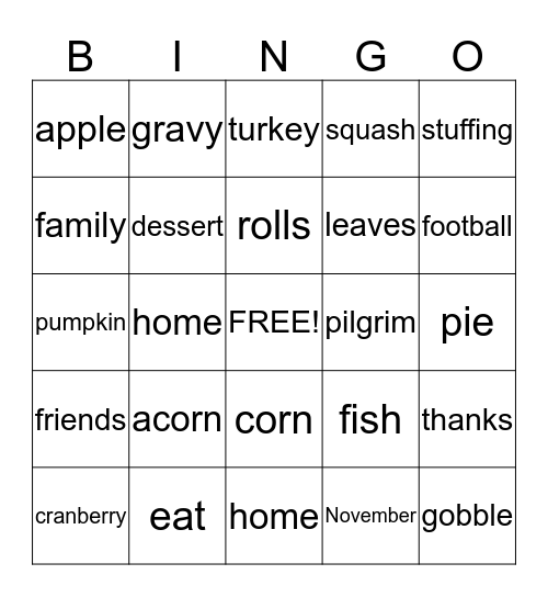 Thanksgiving BINGO Card