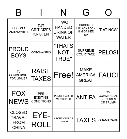 prez debate make bingo great again Bingo Card