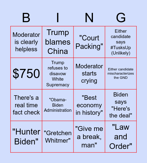 AC Dems Debate Bingo Card