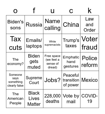10/22 Debate Bingo Card