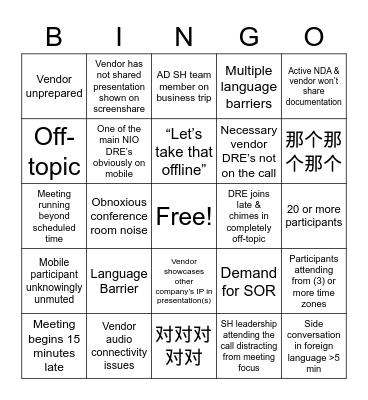 ADHW Conference Call Bingo Card