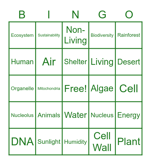 Living Things! Bingo Card