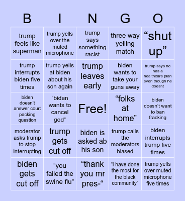 presidential debate xox Bingo Card