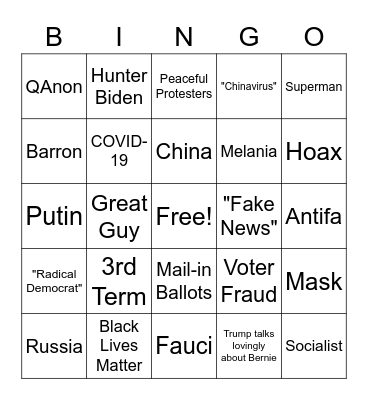 Trump/Biden Bingo Card