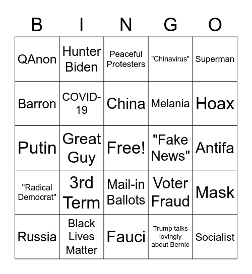 Trump/Biden Bingo Card