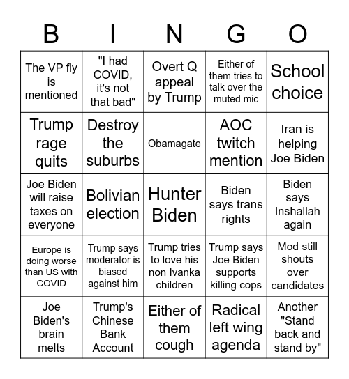 Final Presidential Debate Bingo Card