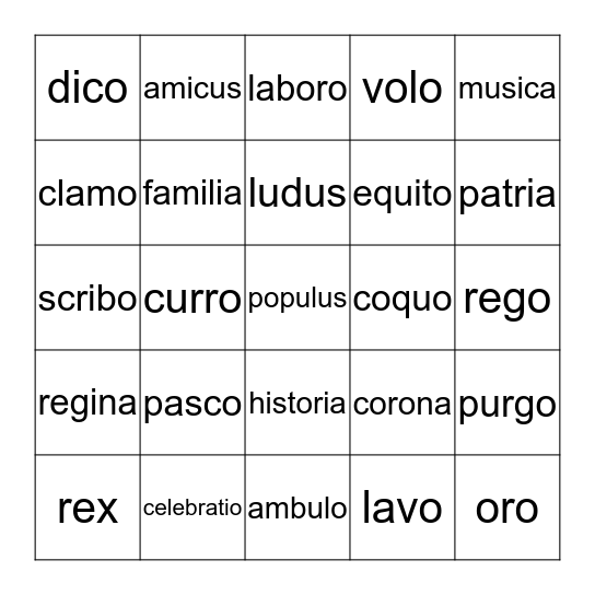 Song School Latin 2 Review Week 15 Bingo Card