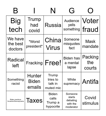 Final Debate Bingo Card